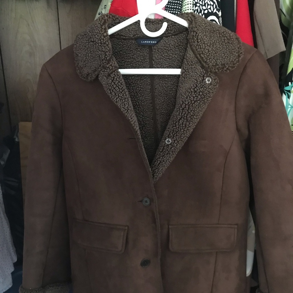 Lands end brown leather coat